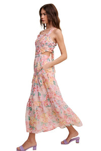 Floral Bubble Textured Two-Piece Style Maxi Dress