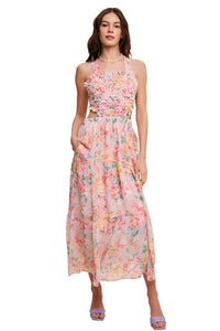 Floral Bubble Textured Two-Piece Style Maxi Dress