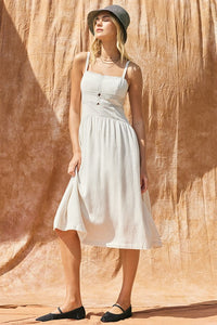 Washed Linen Contrast Stitch Midi Dress