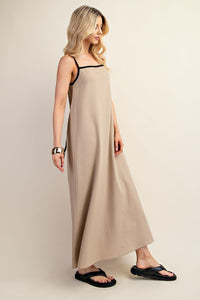 Contrast Piping Linen Midi Dress