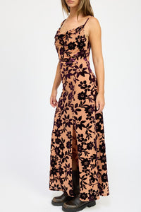 FLORAL PRINT COWL NECK MAXI DRESS