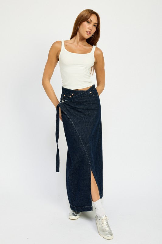 WRAPPED MAXI DENIM SKIRT