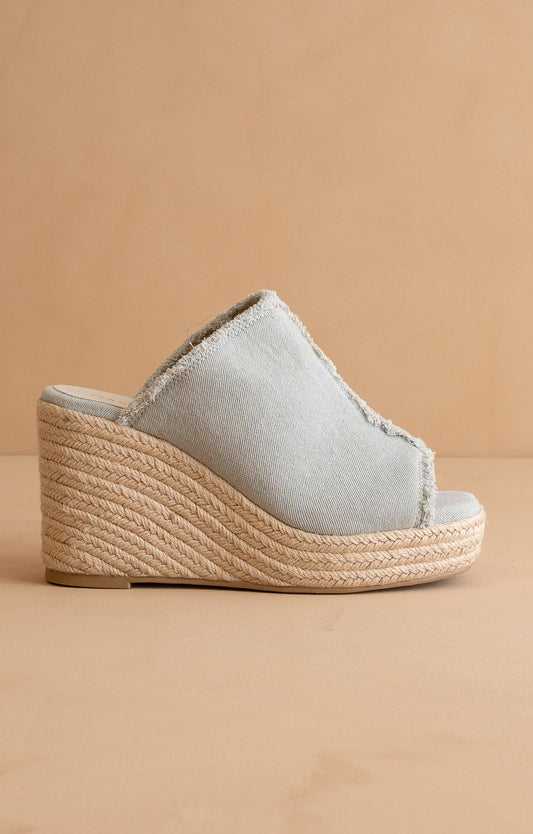 The Verona - Frayed Denim Espadrille Wedge