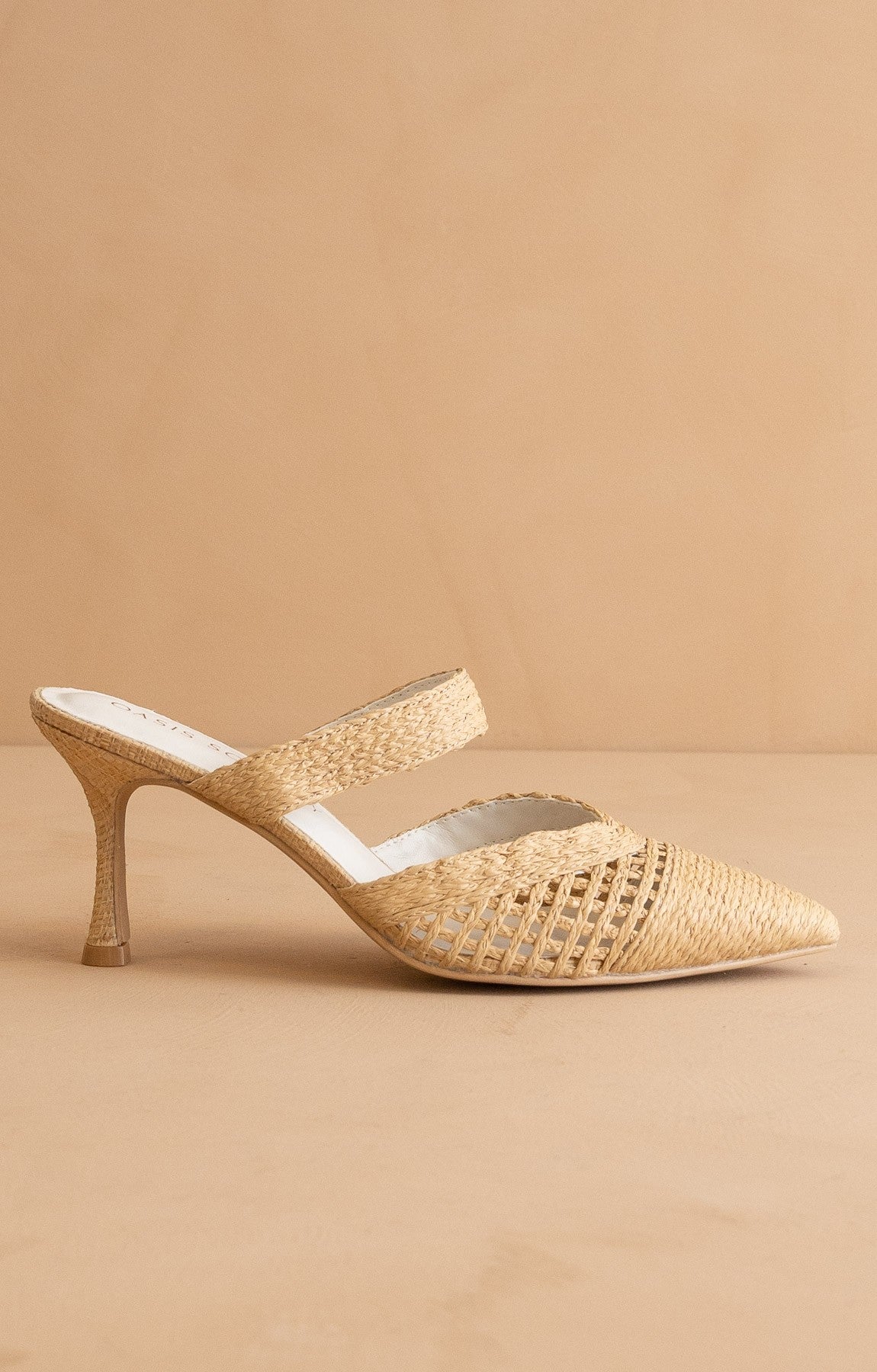 Tia Pointed Toe Raffia Detail Kitten Heel