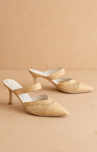 Tia Pointed Toe Raffia Detail Kitten Heel