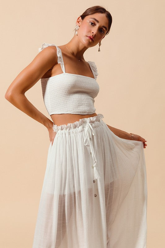 BOHO SUMMER SMOCKED TOP AND FLOWY MAXI SKIRT SET