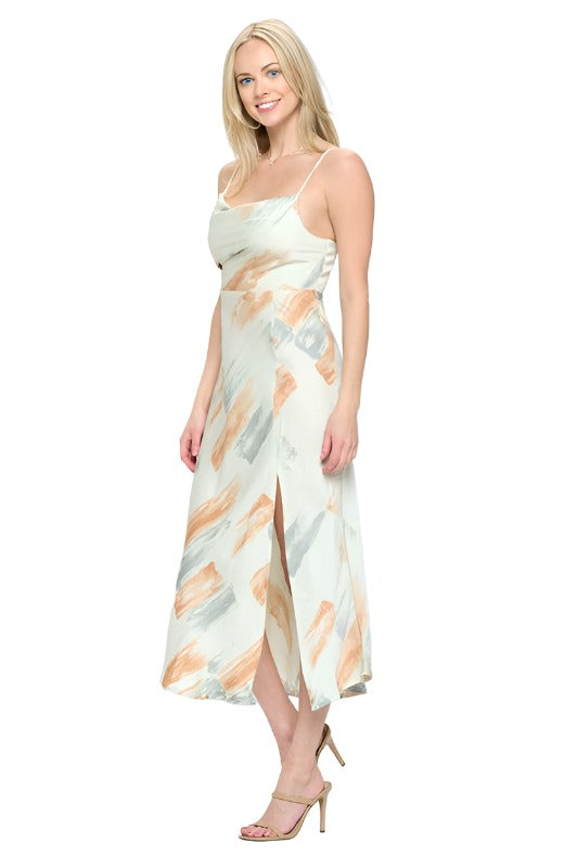 Paint Stroke Midi Slip Dress