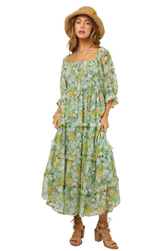 Floral Chiffon Midi Dress