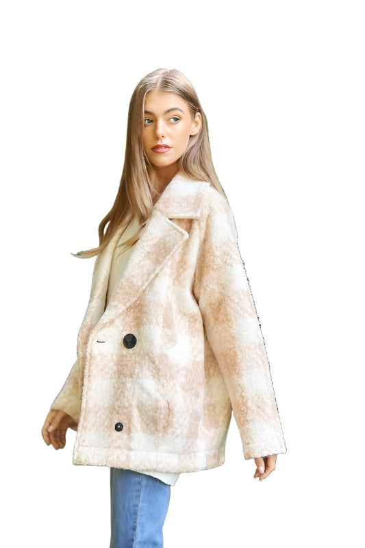 Fuzzy Boucle Textured Double Breasted Coat Jacket