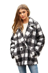 Fuzzy Boucle Textured Double Breasted Coat Jacket