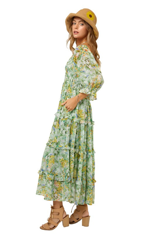 Floral Chiffon Midi Dress