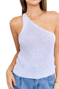 One Shoulder Tape Yarn Knit Top