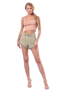 DISTRESSED FRAYED HEM DENIM SHORTS - The Lelia