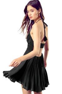 Lace Trim Back Drawstring Dress