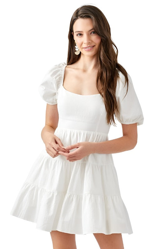 Sleeve Back Double Tie Tiered Dress