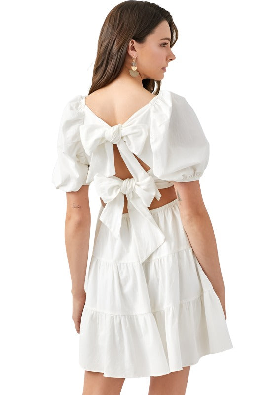 Sleeve Back Double Tie Tiered Dress