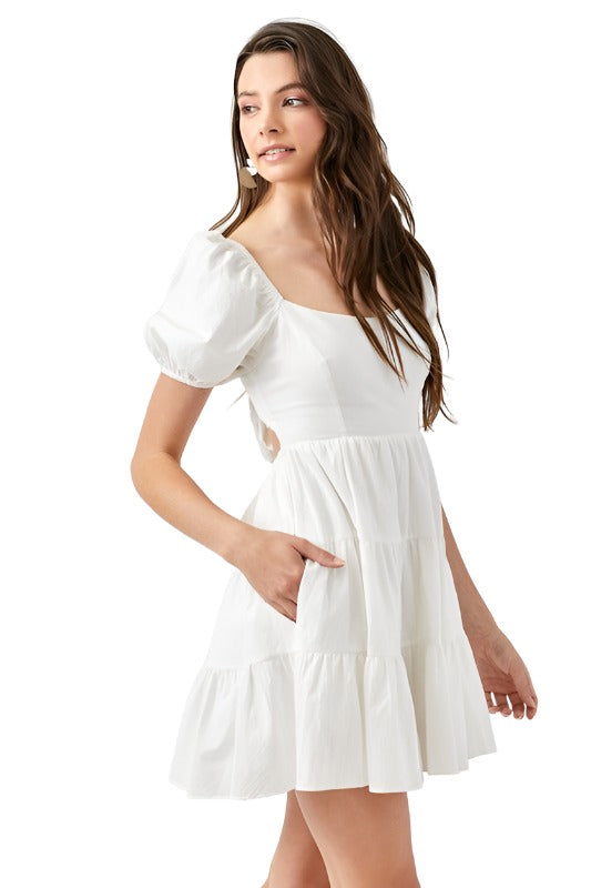 Sleeve Back Double Tie Tiered Dress