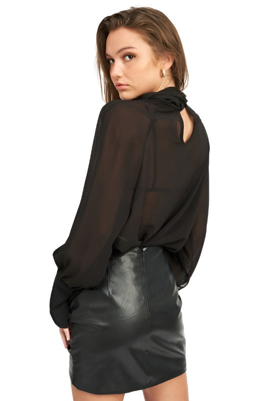 Contrassed Sheer Top With Scarf Detail - The Lelia