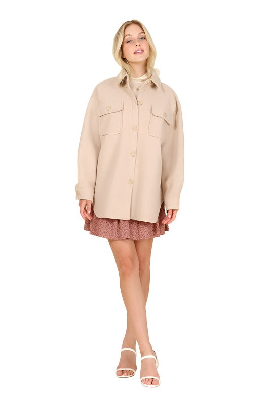 Light beige shacket with pockets